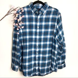 John Ashford Blue & White Plaid Flannel Button Down Shirt